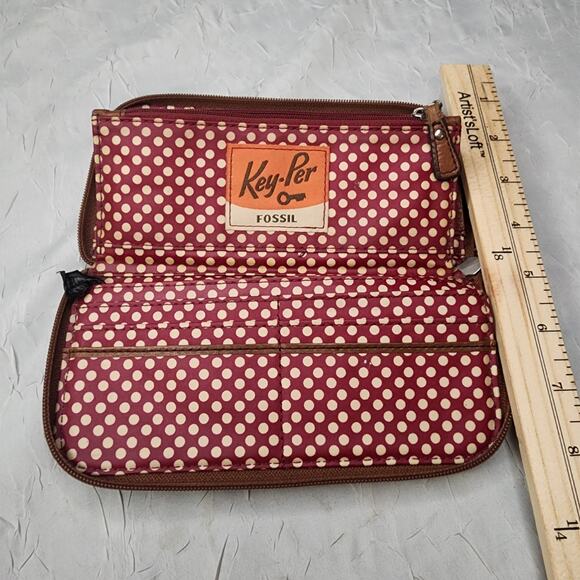 Fossil Key-Per Quilted Wallet Clutch Zip Around Leather Trim - Picture 5 of 8